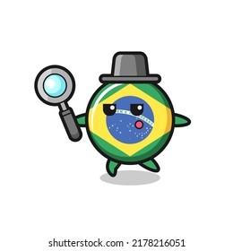 brazil flag badge cartoon character searching with a magnifying glass , cute style design for t shirt, sticker, logo element