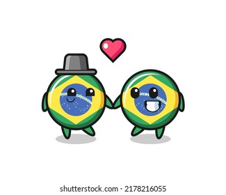brazil flag badge cartoon character couple with fall in love gesture , cute style design for t shirt, sticker, logo element