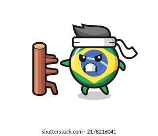 brazil flag badge cartoon illustration as a karate fighter , cute style design for t shirt, sticker, logo element
