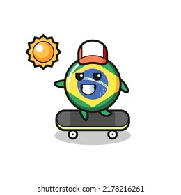 brazil flag badge character illustration ride a skateboard , cute style design for t shirt, sticker, logo element