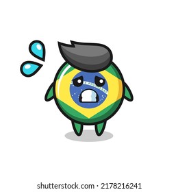brazil flag badge mascot character with afraid gesture , cute style design for t shirt, sticker, logo element - Powered by Shutterstock - Get 15% off with code: PIKWIZARD15