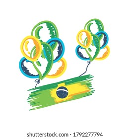 brazil flag with balloons, independence day of brazil vector illustration design