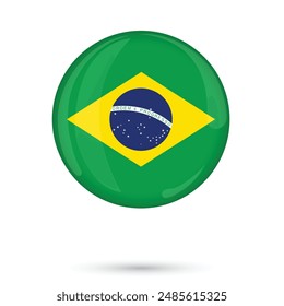 brazil flag. brazilian flag round glossy shiny in circle isolated vector illustration on white background for national day celebration on 7th September. independence day September 7 flag