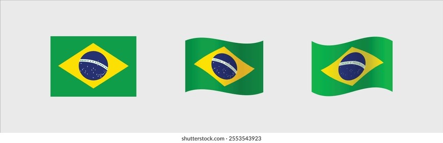 Brazil flag, Brazilian flag with wave effect, vector illustration flat design, several types of Brazilian flag designs.