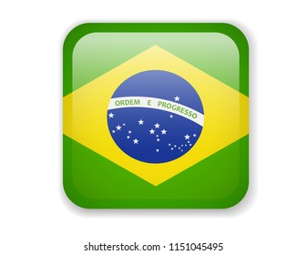 Brazil Flag. Bright Square Icon. Vector Illustration