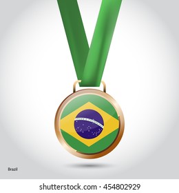 Brazil Flag in Bronze Medal. Olympic Game Bronze Medal. Vector Illustration