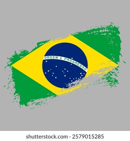 Brazil flag with brush paint textured isolated on grey background, template for banner, promote, design, and business matching country poster, vector illustration 