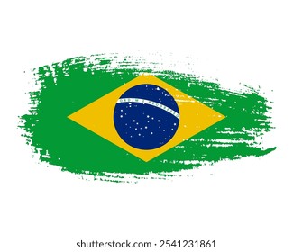 Brazil flag brush watercolor grunge stroke for Brazilian national independence day with vintage elegant flag emoji clipart  