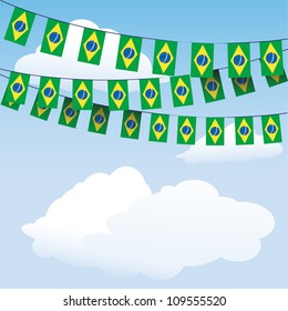 Brazil Flag bunting on cloud background with space for your text. EPS10 vector format