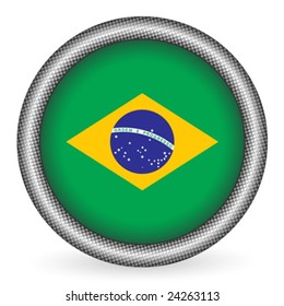 Brazil flag button on a white background. Vector illustration.
