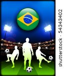 Brazil Flag Button with Soccer Match in Stadium Original Illustration