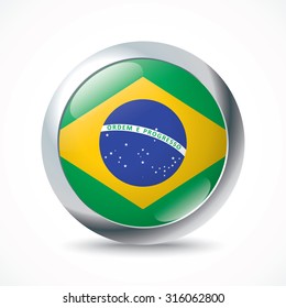 Brazil flag button - vector illustration