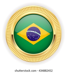 Brazil flag buttons with silver border on white background