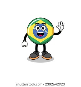 brazil flag cartoon doing wave hand gesture , character design
