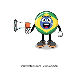 brazil flag cartoon illustration holding megaphone , character design