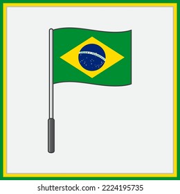 Ilustración del vector de dibujos animados de la bandera de Brasil. Esquema de icono plano de la bandera de Brasil