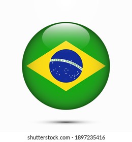 Brazil Flag Circle Shape Button Vector Illustration