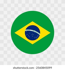 Brazil flag - circle vector flag isolated on checkerboard transparent background