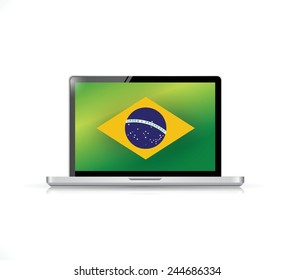 brazil flag computer laptop illustration design over a white background