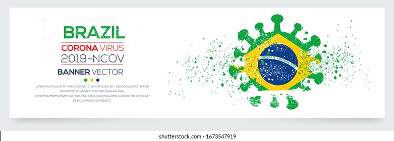 Brazil flag with corona virus Symbol, (2019-nCoV), vector illustration.