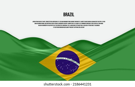 Brazil flag design. Brazilian Poland flag made of satin or silk fabric. Vector Illustration.