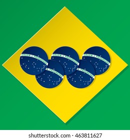 Brazil Flag Elements with Shadows Combined into Sport Style Composition - Blue White and Yellow Elements on Green Background - Relief Gradient Graphic
