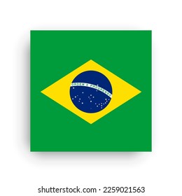 Brazil flag - flat vector square with sharp corners and dropped shadow.