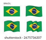 Brazil Flag in Flat and Wavy Configuration, vector illustration isolated on white background, eps