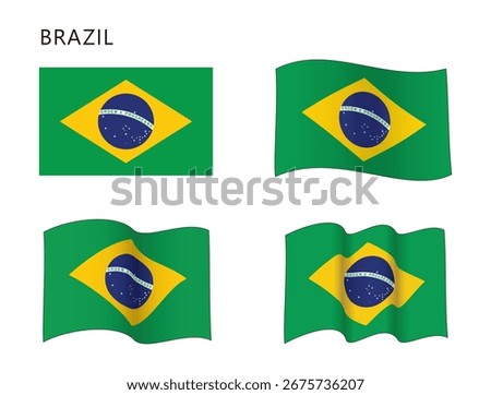 Brazil Flag in Flat and Wavy Configuration, vector illustration isolated on white background, eps