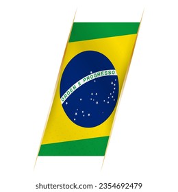 Brazil flag in the form of a banner with waving effect and shadow. Modern vector design.