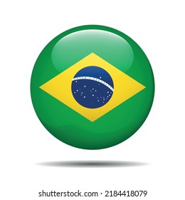 Icono de redondeo del vector botón de brillo de la bandera de Brasil 