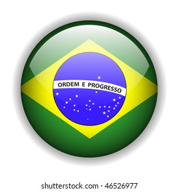 Brazil Flag, Glossy Button, Vector