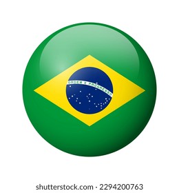 Brazil flag - glossy circle badge. Vector icon.