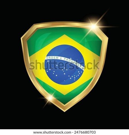 Brazil Flag Golden Shield Logo