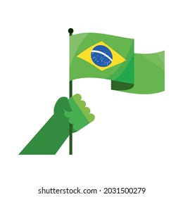 brazil flag in hand icon isolated