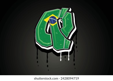 Brazil Flag Hand Lettering Graffiti Vector Template