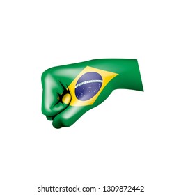 Brazil flag and hand on white background. Vector illustration