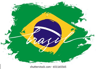 Brazil flag handwriting text grunge. Flag of brazil of with handwritten text, vector. There are true colors of flag