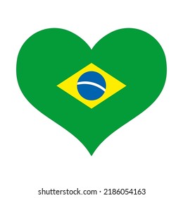 Brazil Flag In A Heart Shape. Brazilian Love Icon. Brasil Emblem.