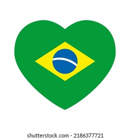 Brazil flag in a heart shape. Brazilian love icon. Brasil emblem.