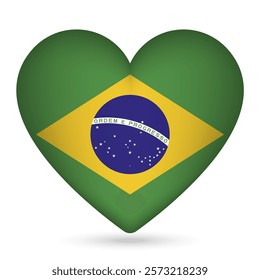 Brazil flag in heart shape. Vector illustration.