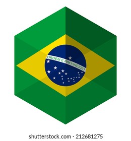 Brazil Flag Hexagon Flat Icon Button