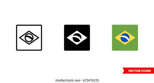 Brazil flag icon of 3 types: color, black and white, outline. Isolated vector sign symbol.