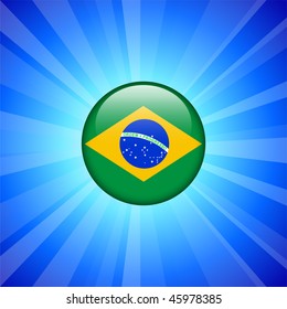 Brazil Flag Icon on Internet Button Original Vector Illustration