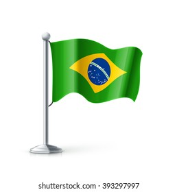 brazil flag, brazil flag icon, brazil flag realistic object, brazil flag on flagpole, brazil flag isolated on white