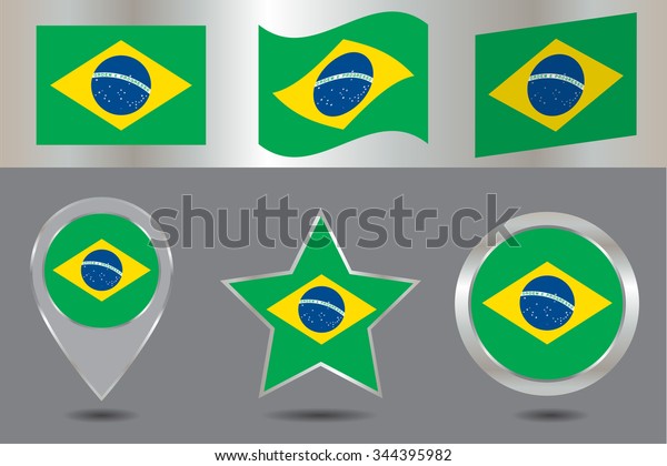 Brazil Flag Icon Setbrazilian Flag Vector Stock Vector Royalty Free 344395982