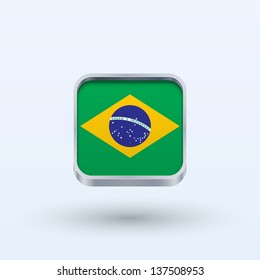 Brazil flag icon square form on gray background. Vector illustration.