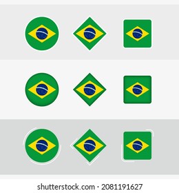 Brazil flag icons set, vector flag of Brazil. Three versions of icon.