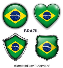 Brazil flag icons, vector buttons. 