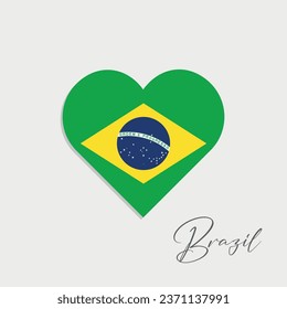bandera de brasil dentro del corazón sobre fondo gris